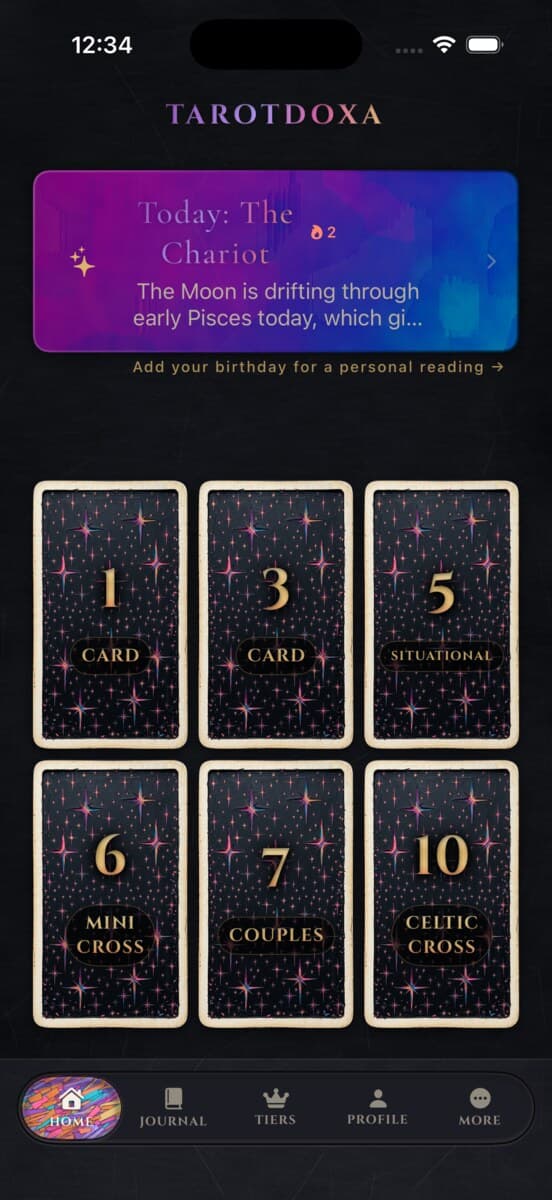 Tarotdoxa app home screen