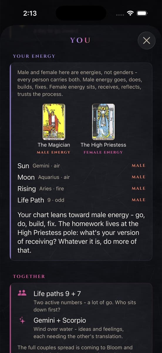 The You section of Tarotdoxa